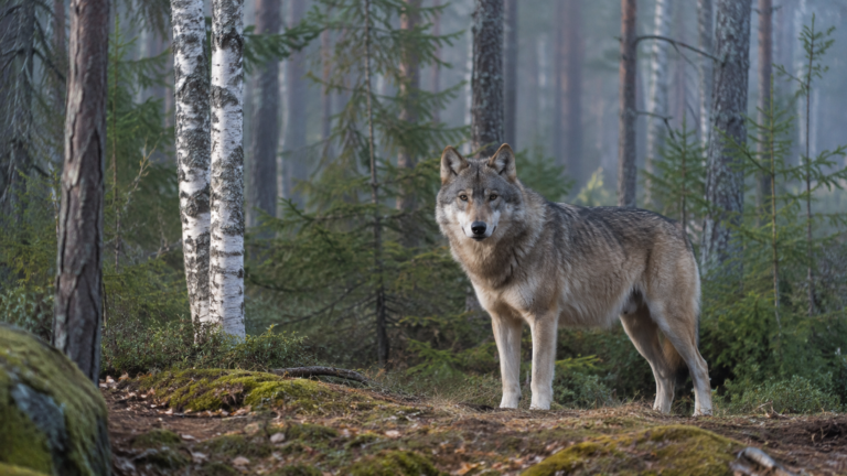 Grey wolf in a Swedish forest after Sweden raised its wolf reference value to 220