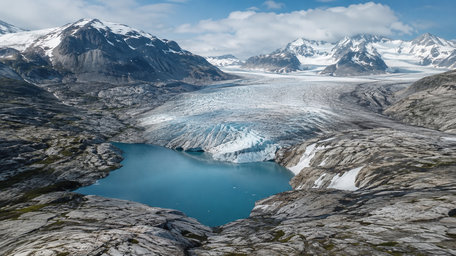 Retreating glacier and a future glacial lake forming in exposed mountain terrain