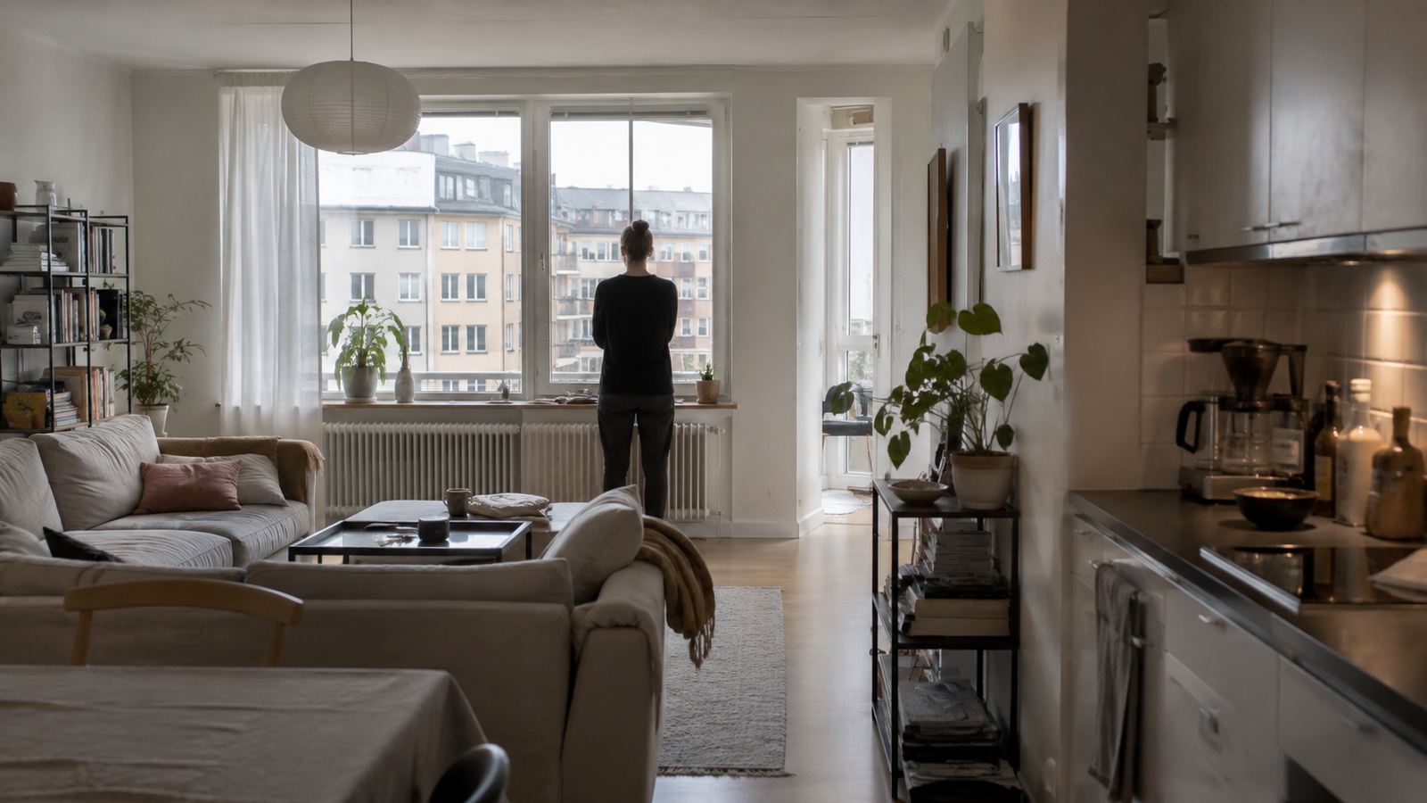 Interior of a Swedish apartment illustrating average living space per person in Sweden.