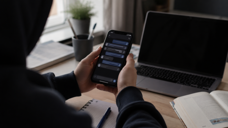 Young person using an encrypted chat linked to Russian sabotage recruitment