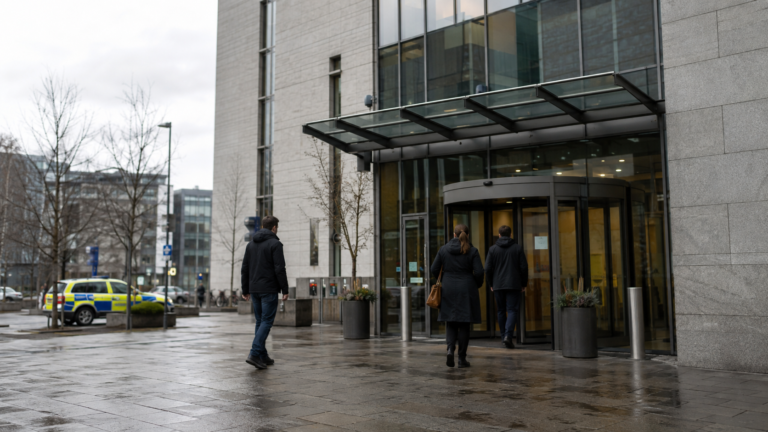 Swedish courthouse after double sentences for gang-linked crime took effect